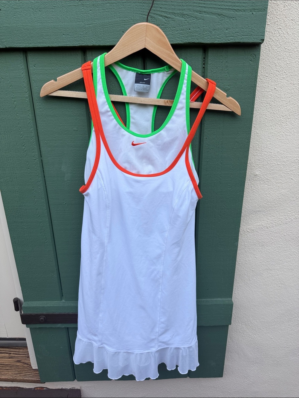 Nike White Tennis Dress with Neon Orange & Bright Green Trim